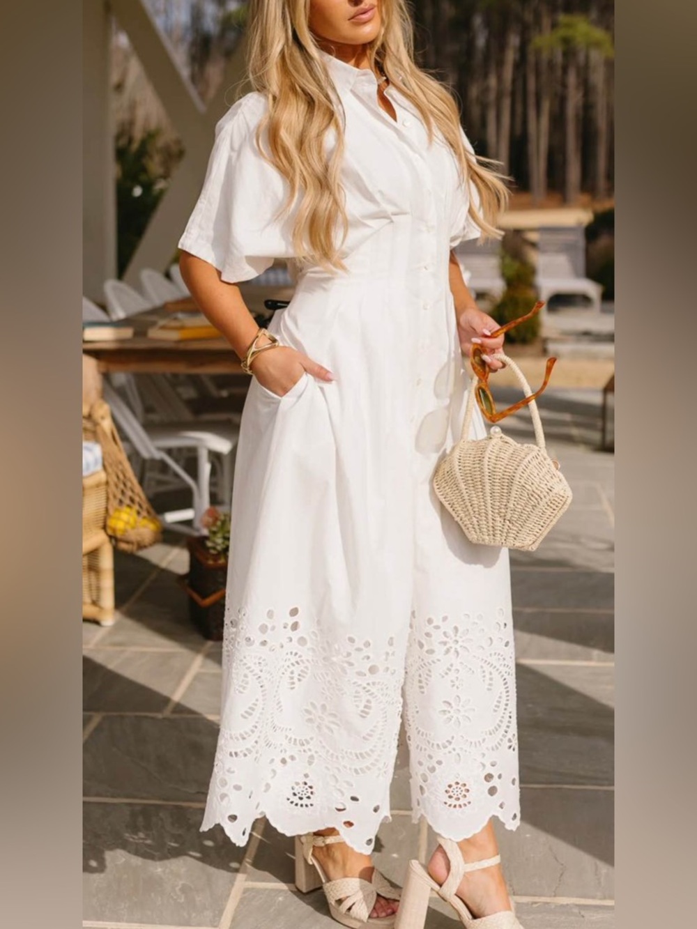 vestique White Eyelet Maxi Shirt Dress - Picture 3 of 4